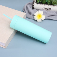 Tumbler Skinny Matte 16Oz, Tumbler Plastik Dinding Ganda dengan Mug Perjalanan Sedotan