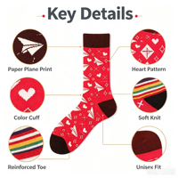 Chaussettes mi-mollet en coton personnalisées sur le thème de l'amour pour hommes et femmes, chaussettes décontractées à imprimé avion en papier mignon, vente en gros