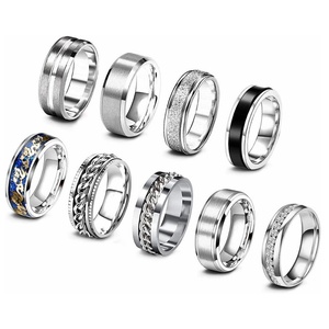 CZ Đơn Giản Bạc Đen Vàng <span class=keywords><strong>Zircon</strong></span> Thép Không Gỉ Ngón Tay Quay Ban Nhạc Thời Trang Chuỗi Thần Tài Lo lắng Đồ Trang Sức Nhẫn Set Cho Nam Giới - Product Image 2