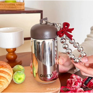 Electroplated Mirror Glass Cup Pearl Chain Cover Travel Coffee Mug Portable Office Use Single Cup Solid Color - Product Image 2
