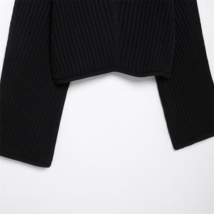 TAOP & ZA vêtements pour femmes 2024 automne nouveau <span class=keywords><strong>noir</strong></span> polyvalent mode côtelé à manches longues <span class=keywords><strong>col</strong></span> <span class=keywords><strong>bateau</strong></span> <span class=keywords><strong>pull</strong></span> court 6771141 - Product Image 4