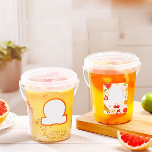 PS <b>Plastic</b> <b>Cups</b> with Lift Handle for Juice Tea & Other Beverages-500ml-1000ml Single Wall Custom Logo - Product Image 5