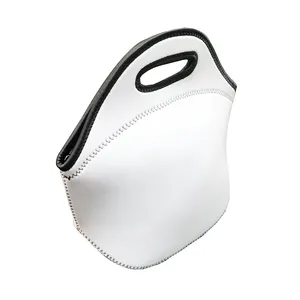 批发拉链大容量饭盒袋可重复使用绝缘防水升华空白白色氯丁橡胶午餐手提袋