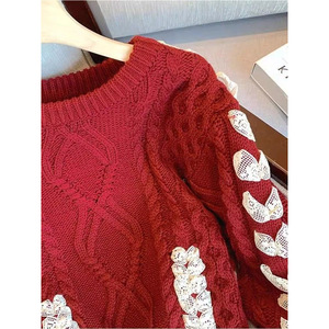 <span class=keywords><strong>Pull</strong></span> rouge pour Noël, ample, pour l'automne et l'hiver, avec nœud décoratif, en tricot, pour femmes - Product Image 3