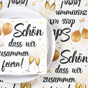 20 Stück Goldene Champagner-Feuerwerk Deutsche Party-Papierservietten mit Aufdruck 'Schon Da Wir Zusammen Feiern' für Geburtstag und Hochzeitsdekoration - Product Image 5