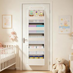 ที่เก็บของแขวนประตู 6 ชั้น ผ้าลายเบจ มีช่องใหญ่ 5 ช่อง สำหรับเก็บของเด็ก - Product Image 6
