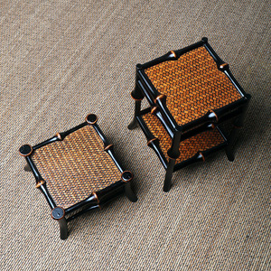 July 7th Rattan Square Display <b>Stand</b> Mini Flower Table Indoor Chinese Style Zen <b>Tea</b> Room Decor - Product Image 3