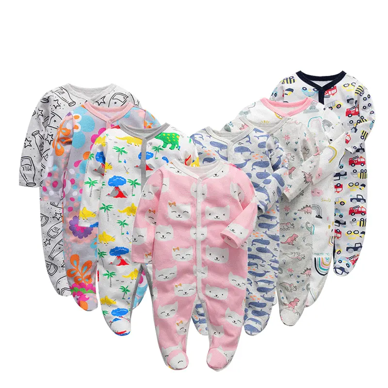 Produktion von kundenspezifischen frühling und herbst baby-schlafanzug Reißverschluss bio-Baumwolle jumpsuit individuell bedruckter hochwertiger baby- jumpsuit