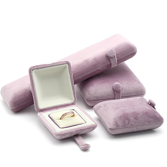 Unique Design Button Velvet Jewelry Packaging Box Ring Pendant Bangle Bracelet in Stock Color Blue Purple Jewelry Box