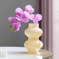 Vase en verre crème à base épaisse, style Art déco, minimaliste moderne, écologique, fait main, pour arrangement floral décoratif, décoration intérieure.