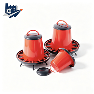 Mangeoire à poulet de 6 kg, bac à nourriture pour volailles, rouge et noir, en plastique, équipement d'alimentation pour poulets, utilisation en ferme - Product Image 5