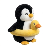 Peluche pingouin noir et blanc, jouet en peluche doux, poupée canard kawaii avec bouée de natation, pour cadeau et fête