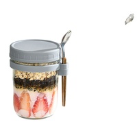 Vente en gros de bocaux d'avoine de nuit de 10oz 300ml avec couvercle et cuillère bocaux en verre à flocons d'avoine avec couvercle pour le petit déjeuner