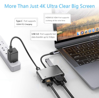 Adaptador de puerto de carga USB C a VGA tipo C a 4K, cable extensor de tipo C a 4K, a 2024 P, VGA, USB 1080, USB C PD, 3,0