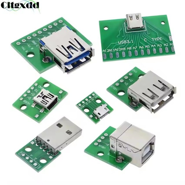 Male USB Type-C Micro Mini USB 2.0 3.0 Female USB B Connector Interface to 2.54mm DIP PCB Converter Adapter Breakout Board