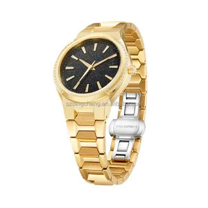Jam tangan wanita emas merek zirkon mewah logo kustom jam tangan emas mawar wanita jam tangan gadis buram mossanite