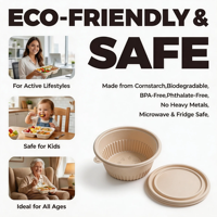 Bol en amidon de maïs biodégradable robuste de 750 ml avec couvercle, emballage écologique personnalisé, récipient alimentaire jetable micro-ondable pour plats à emporter