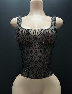 Novance Y3441 <span class=keywords><strong>Noir</strong></span> Bretelles Femmes Tops 2025 Applique De Luxe Strass Court Sexy Femmes Dressy Tops - Product Image 1
