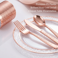 Ensemble d'assiettes en plastique or rose, assiettes jetables avec bordure or rose, élégantes et résistantes, pour mariage et fêtes