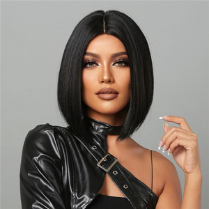 Ainizi Perruque Courte Bob de 12 Pouces avec <span class=keywords><strong>Frange</strong></span>, Raie au Milieu, Noire, en Fibre Haute Température, Sans Colle, Ligne de <span class=keywords><strong>Cheveux</strong></span> Naturelle, Résistante à la Chaleur, Qualité Premium - Product Image 1