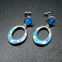 Boucles d'oreilles créoles en argent sterling 925 pour femme, avec opale bleue feu, bijoux tendance