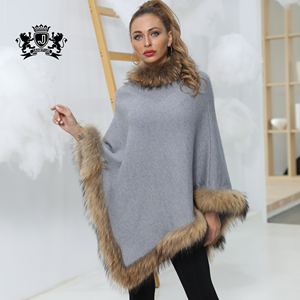 Chal de punto de lana de Material suave y cómodo, Cuello de piel de mapache auténtica, dobladillo inferior, chal de punto, novedad de <span class=keywords><strong>2022</strong></span> - Product Image 2