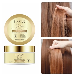 Produits de soin capillaire OEM <span class=keywords><strong>en</strong></span> gros au kératine, <span class=keywords><strong>miel</strong></span> et collagène – Masque capillaire 2-<span class=keywords><strong>en</strong></span>-1 sans rinçage pour réparation profonde et démêlage - Product Image 1