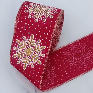 Ruban festif de haute qualité en toile de jute avec bordure filée et flocons de neige scintillants de 6,3 cm pour emballage cadeau de Noël, 10 yards/rouleau - Product Image 5