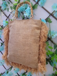 Bohemian <b>Straw</b> Tote <b>Bag</b> with Beaded Shell Trim Bamboo Handles Women's Casual Beach Handbag Fashion Trendy Designs - Product Image 4