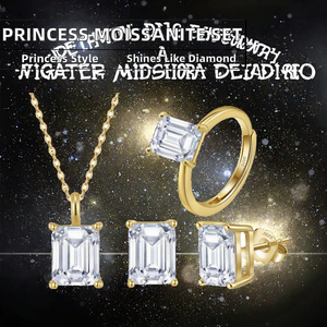 Princess Cut Moissanite Jewelry <b>Set</b> 925 Sterling <b>Silver</b> Classic Wedding Children's Party <b>Necklace</b> Ring - Product Image 2