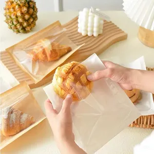 도매 맞춤 인쇄 로고 크루아상 파인애플 도넛 반투명 오일 방지 화이트 크래프트 종이 가방