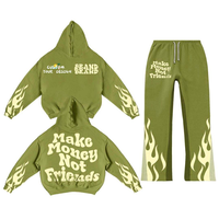 Ensemble de survêtement sportif pour homme personnalisé, 400 g/m², avec pantalon évasé et sweat à capuche, impression numérique sérigraphiée