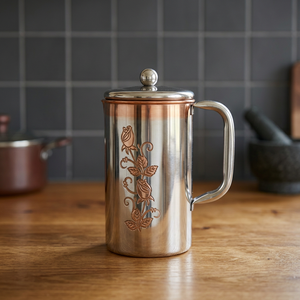 Jarra de Agua de Cobre Hecha a Mano con Tapa – Jarra para Bebidas con Grabado Floral Vintage para Cocina, Comedor y Uso Doméstico - Product Image 4