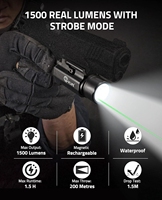 CVLIFE 1500 Lumens, fonction mémoire, combo lumière laser verte, accessoires de lunettes de visée réglables, magnétiques et rechargeables