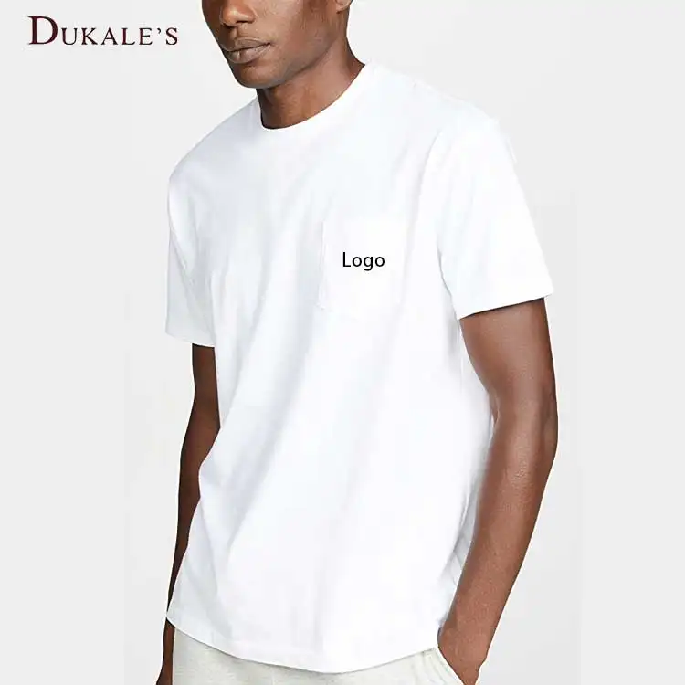 Camiseta estofada unissex com gola estampada, camiseta de algodão com 210 gramas de bolso, preppy oeko-tex masculina