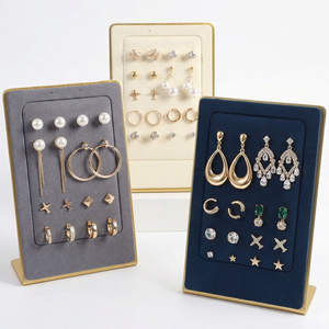 Creative Vertical Ear Nail Rack Microfiber Flannel Metal <b>Shelf</b> Earrings Rack Gift Boxes Leather <b>Lining</b> Geometric Design - Product Image 2