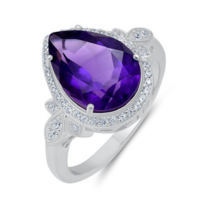 Anillo de Lujo para Mujer, Plata de Ley 925, Bañado en Rodio, con Amatista Geométrica y Circonita Natural, Engaste de Garras, para Boda o Fiesta - Product Image 6