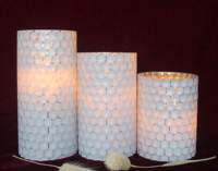 Lilin LED Kaca Mozaik Heksagonal Putih, Tanpa Api Bertenaga Baterai untuk Dekorasi Liburan Natal