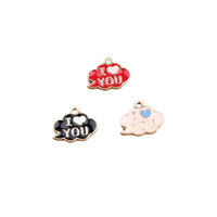 14x15mm 금도금 아연 합금 DIY 귀여운 쥬얼리 제작 액세서리 "사랑해요" 문구 에나멜 구름 펜던트 참