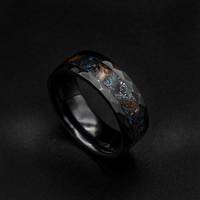 Cincin Tungsten berlapis IP hitam cincin Aura Opal kualitas tinggi Opal meteorit langit berbintang cincin tahan karat untuk pria