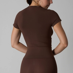 T-shirt casual da donna a maniche corte con scollo rotondo, tinta unita, basic, aderente - Produttore di <span class=keywords><strong>abbigliamento</strong></span> - Product Image 3