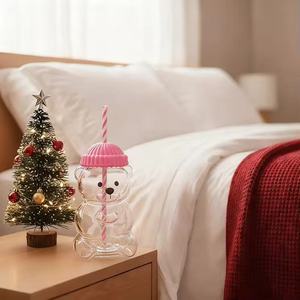 <span class=keywords><strong>Tazza</strong></span> in Vetro Borosilicato Stile Ins con Logo Personalizzato, 20 OZ, Orsetto <span class=keywords><strong>Rosa</strong></span>, con Coperchio e Cannuccia, Regalo per San Valentino - Product Image 4