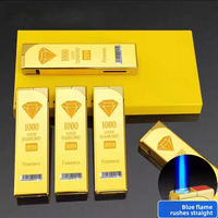 Briquet Créatif Coupe-Vent en Forme de Barre d'Or Diamantée, Flamme Bleue au Butane, Gravure Publicitaire, Design Bohème, Pour Supermarché et Rue