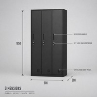 Casier métallique à 3 portes, armoire de rangement en acier verrouillable, casiers de bureau pour employés avec clé, armoire de rangement ventilée pour le personnel