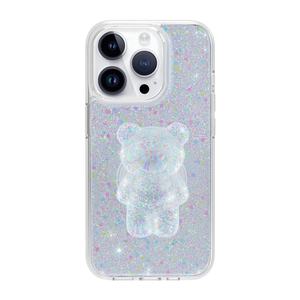 Résine époxy recyclée Ours de dessin animé brillant TPU PC Antichoc pour étui de téléphone Support de téléphone transparent pour iPhone 15 Pro Max - Product Image 1