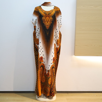 Robe ample décontractée grande taille pour femme, nouvelle collection 2026, imprimé dégradé rouge et noir africain, ornée de strass, avec manches chauve-souris à pois