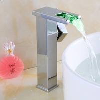 Robinet de lavabo de salle de bain en laiton chromé avec cascade LED, montage sur comptoir, monocommande, durable, garantie 5 ans