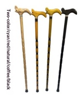 Bâton de marche léger et antidérapant YX avec poignée en bois d'aile de poulet, pointe en caoutchouc, 4 sections, pour personnes âgées, motif tête de dragon