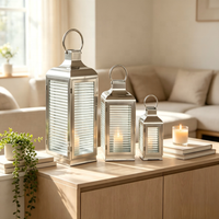 Lanterne en verre en acier inoxydable, porte-bougie décoratif, compatible avec les lumières LED pour mariage, patio, décoration de la maison