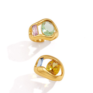 Bague ouverte en zircon <span class=keywords><strong>pour</strong></span> femme, plaquée or PVD, étanche, hypoallergénique, élégante, tendance, avec cristaux brillants, cadeau de bijoux - Product Image 3